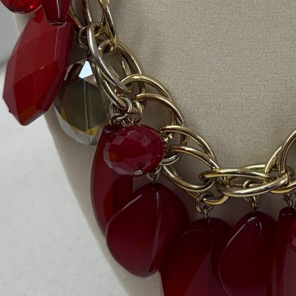 Chunky Red Acrylic and AB Bead Necklace - Picture 7 of 9